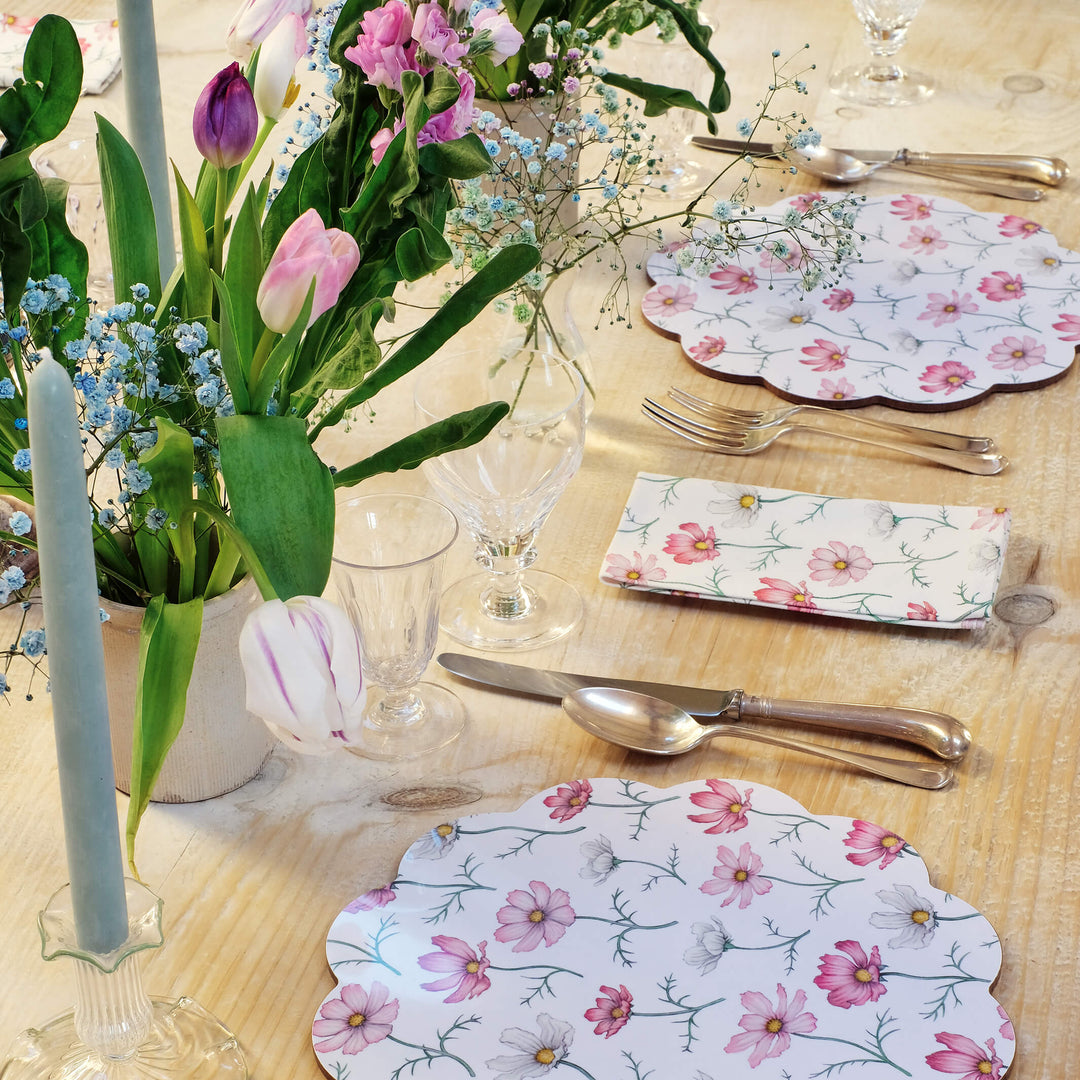 pink floral cosmos scallop placemat