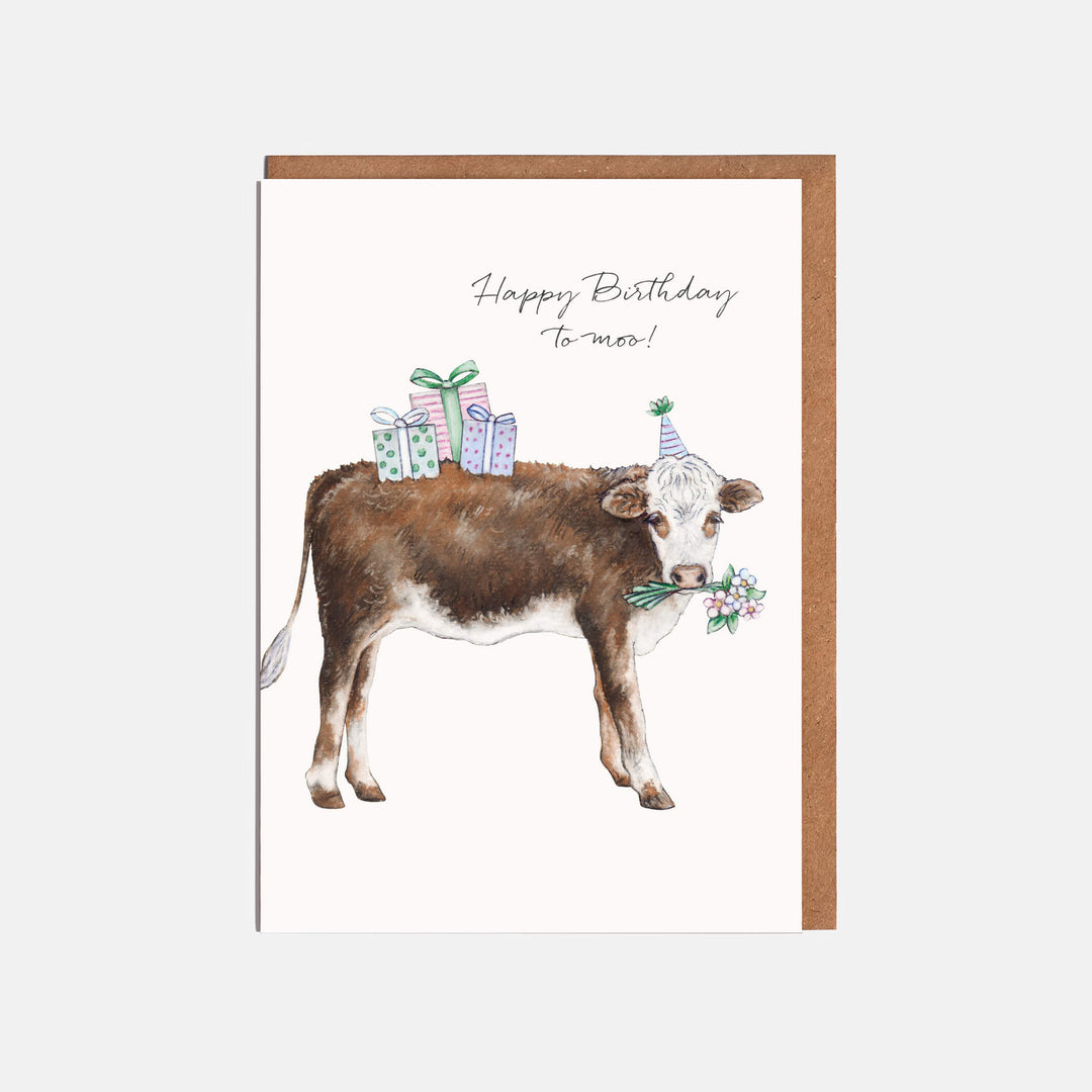 cow birthday card with kraft envelope