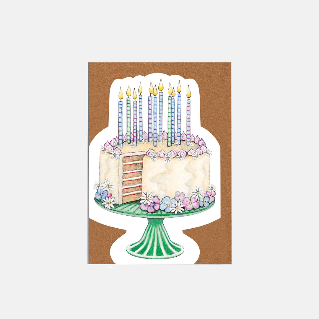 die cut floral cake birthday card with kraft envelope