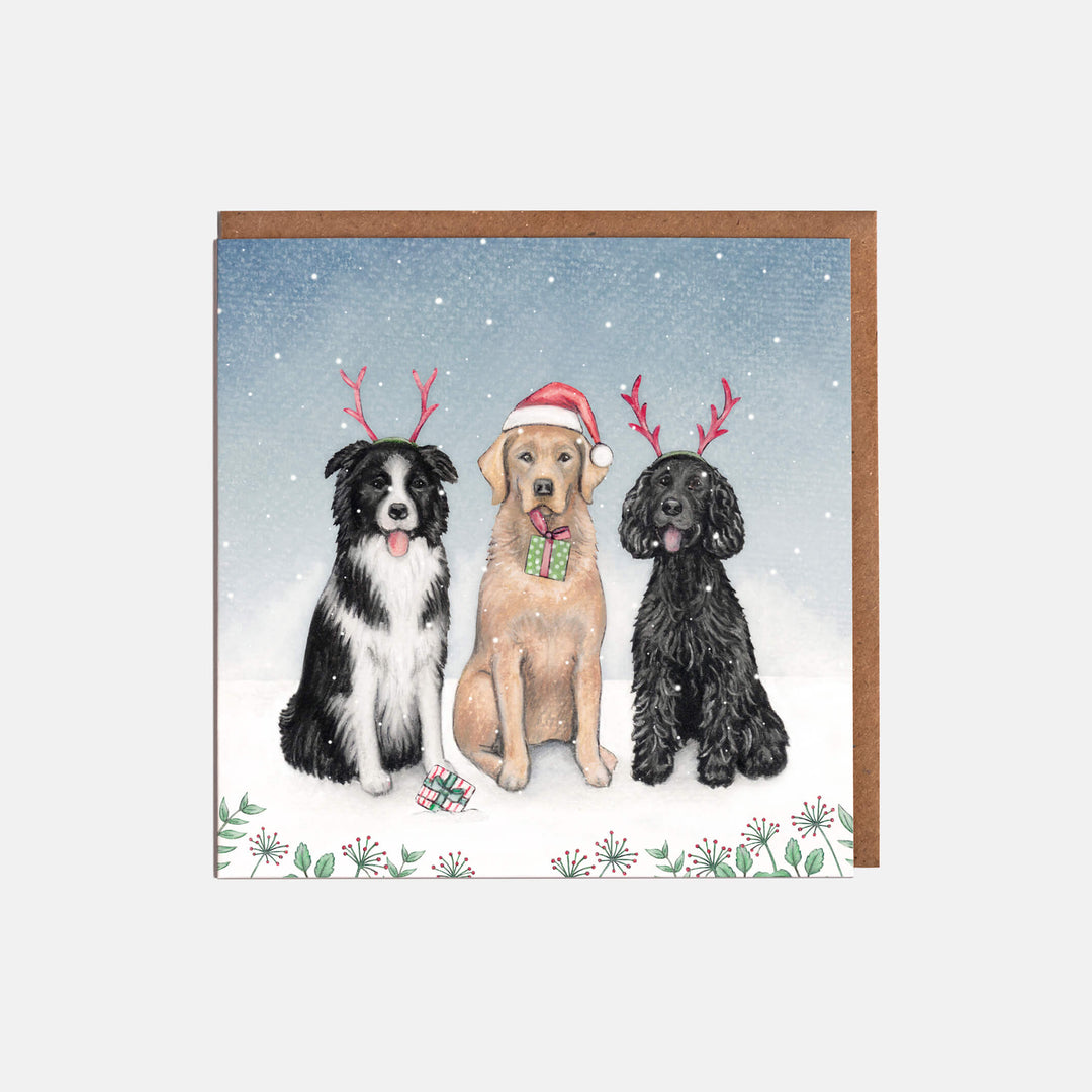 dog christmas card pack with kraft envelopes
