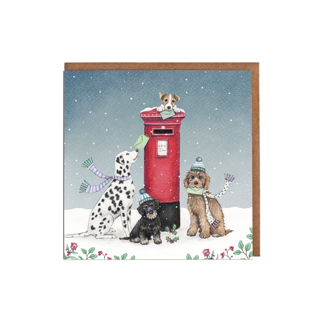 Dogs postbox christmas card pack of eight 