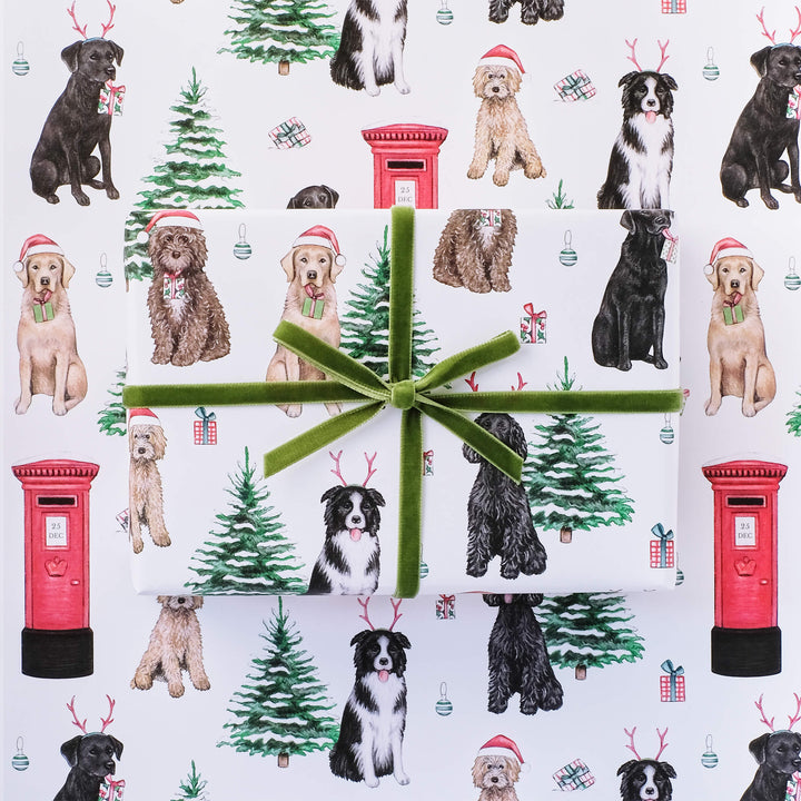 dogs and postbox christmas wrapping paper