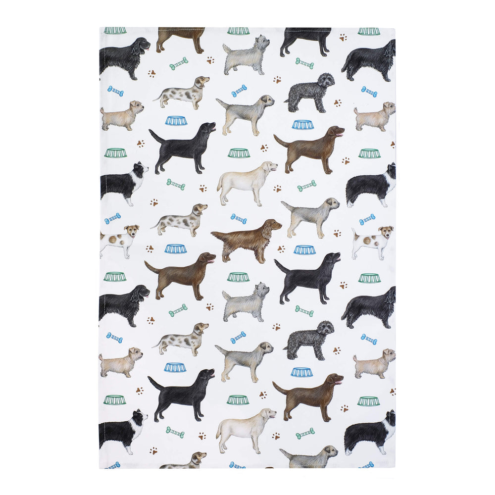 dogs and stripes tea towel