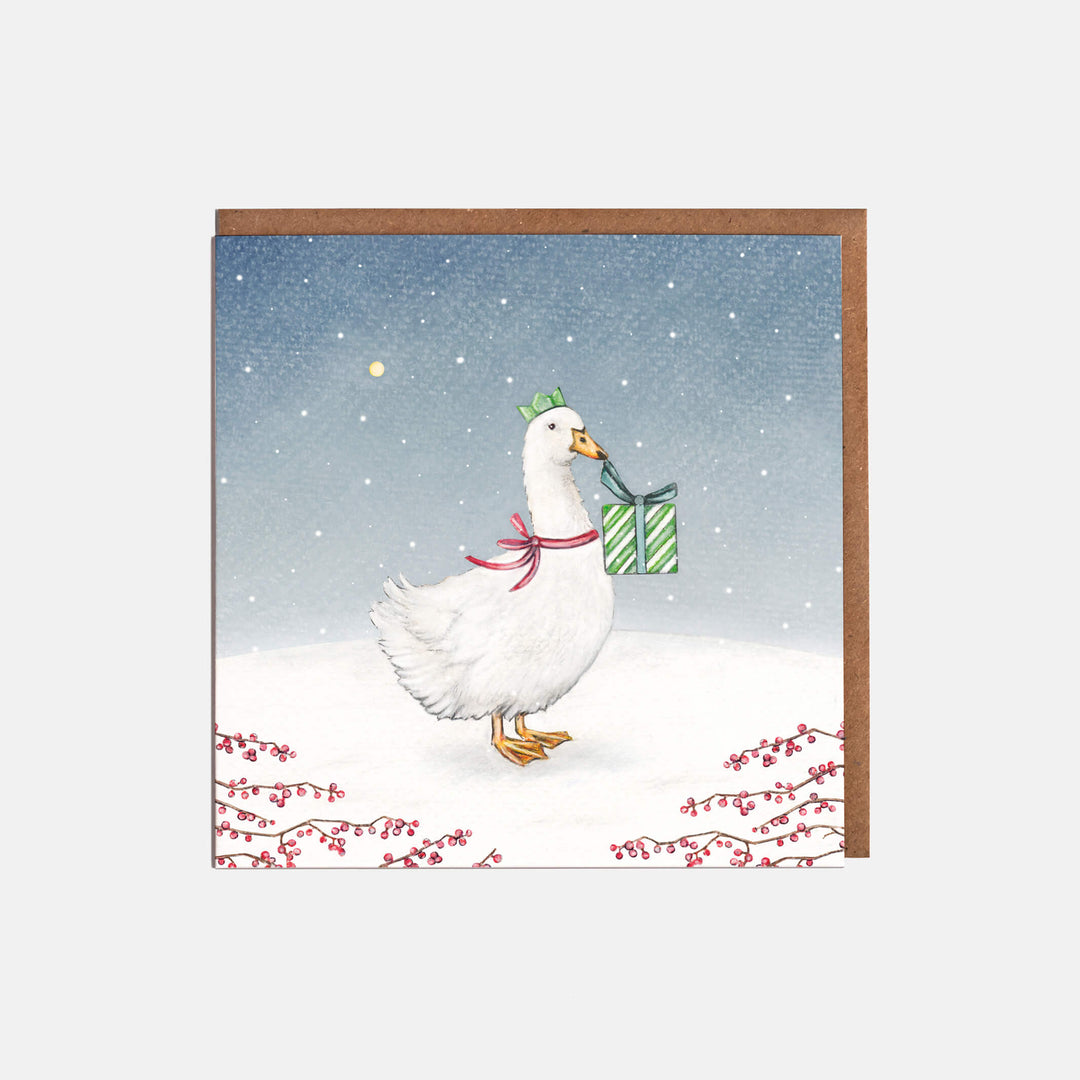 duck christmas card pack with kraft envelopes