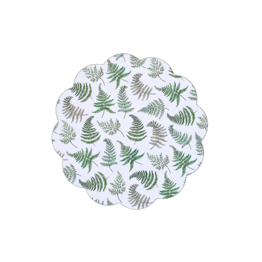 green botanical fern scallop placemat