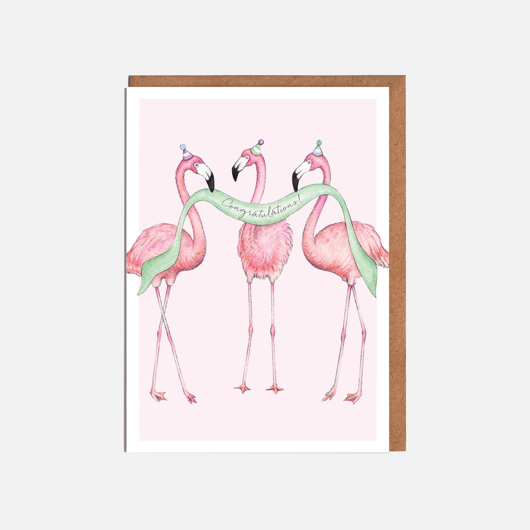 Flamingo congratulations card with kraft envelope 