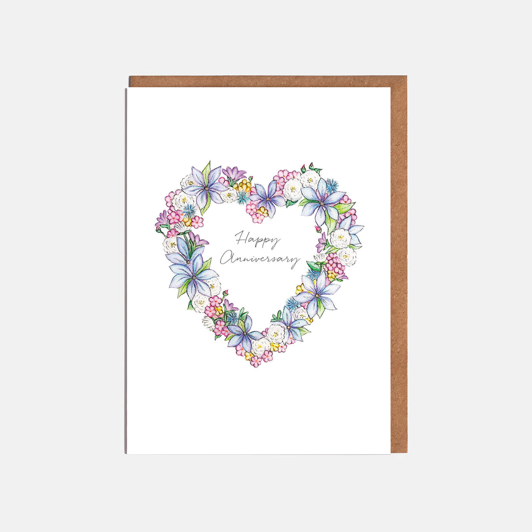 Floral heart anniversary card with kraft envelope