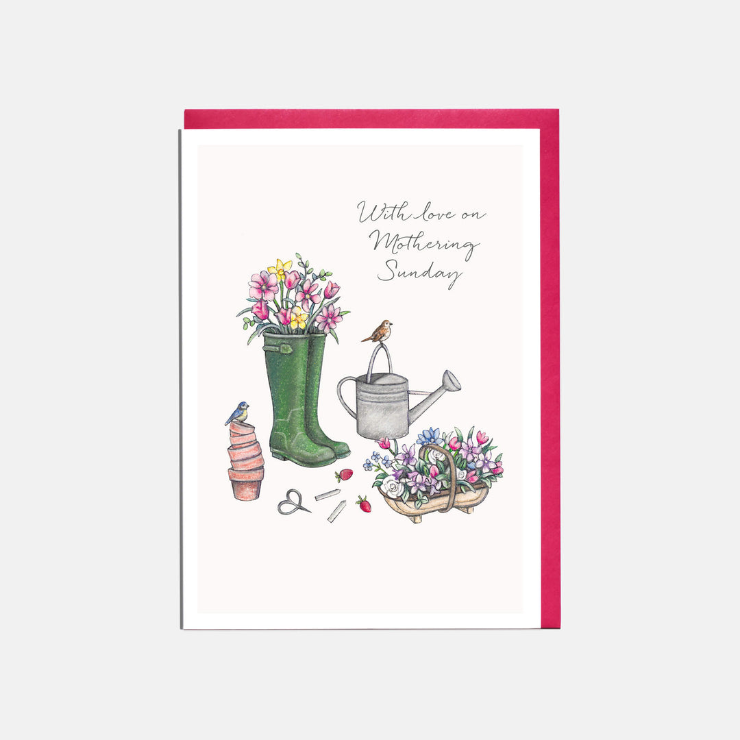 gardening mother's day card with pink envelope