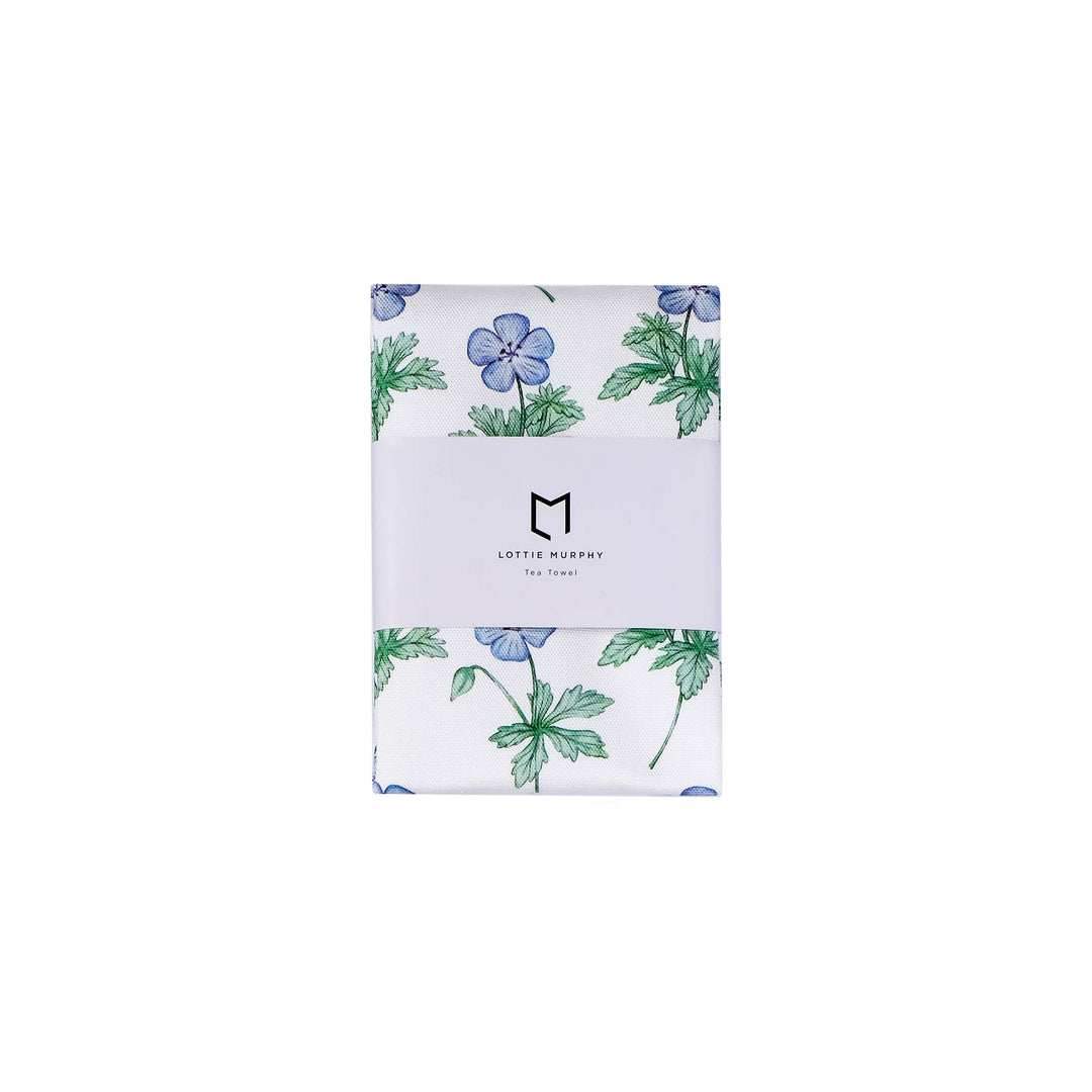 geranium floral tea towel