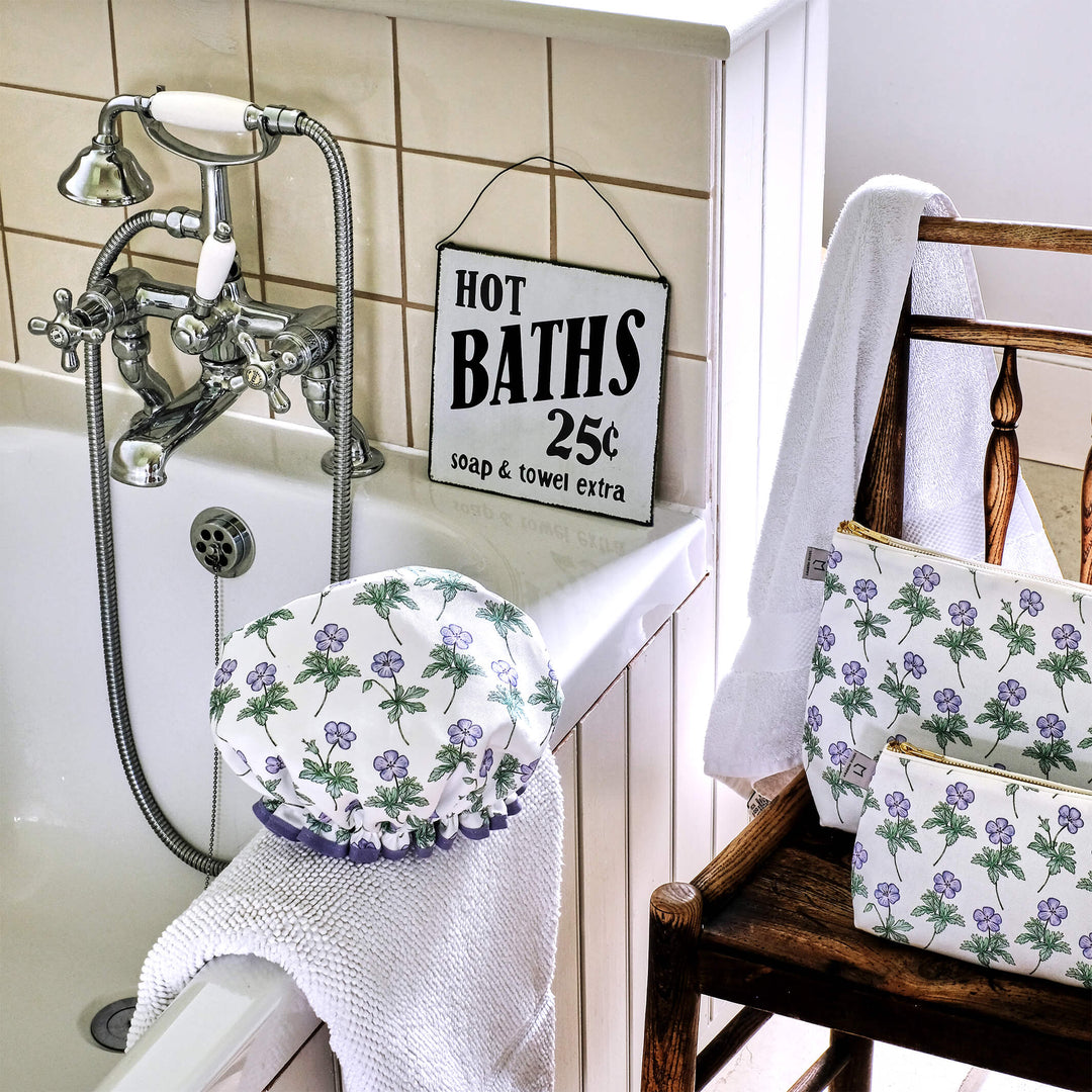 geranium floral shower cap