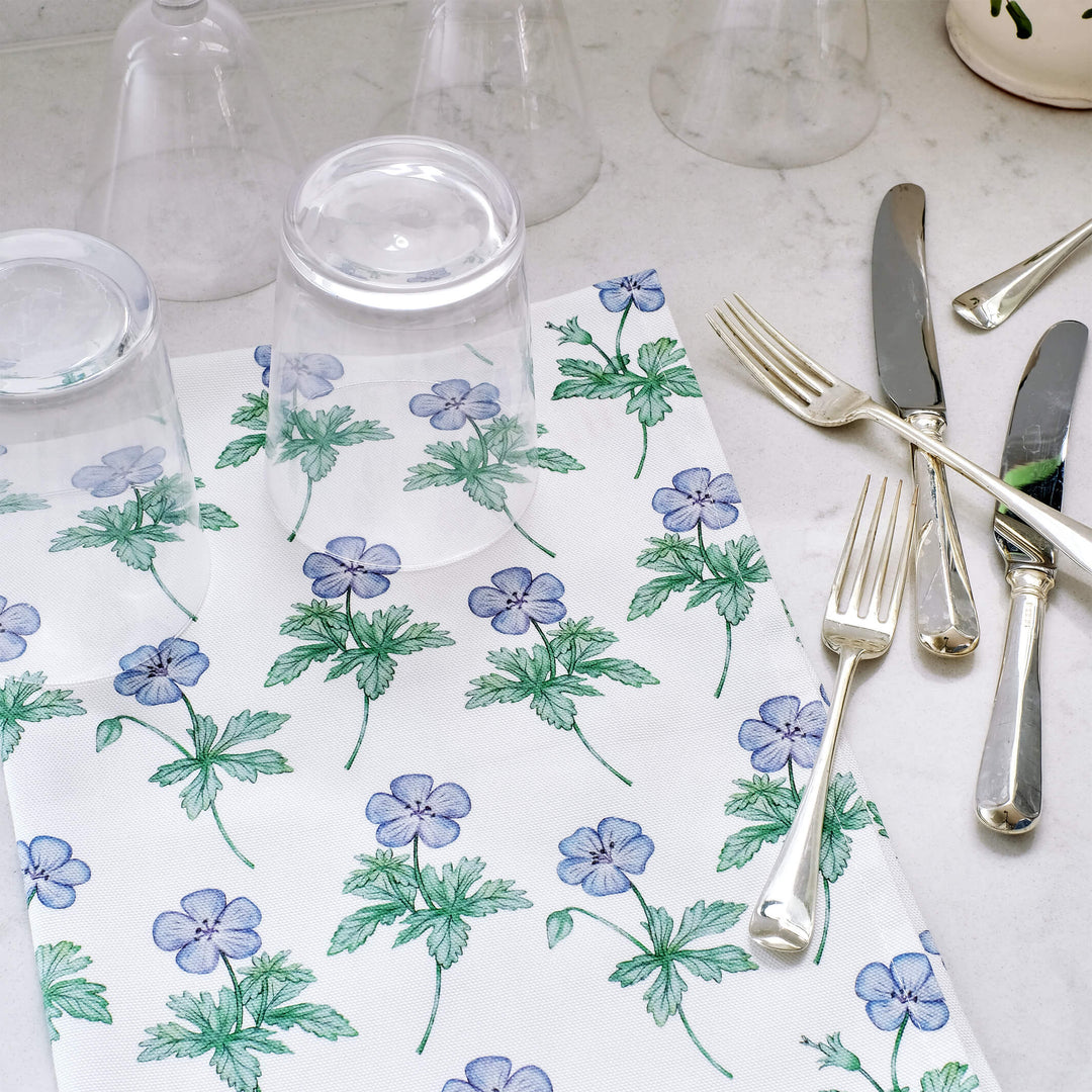 geranium floral tea towel