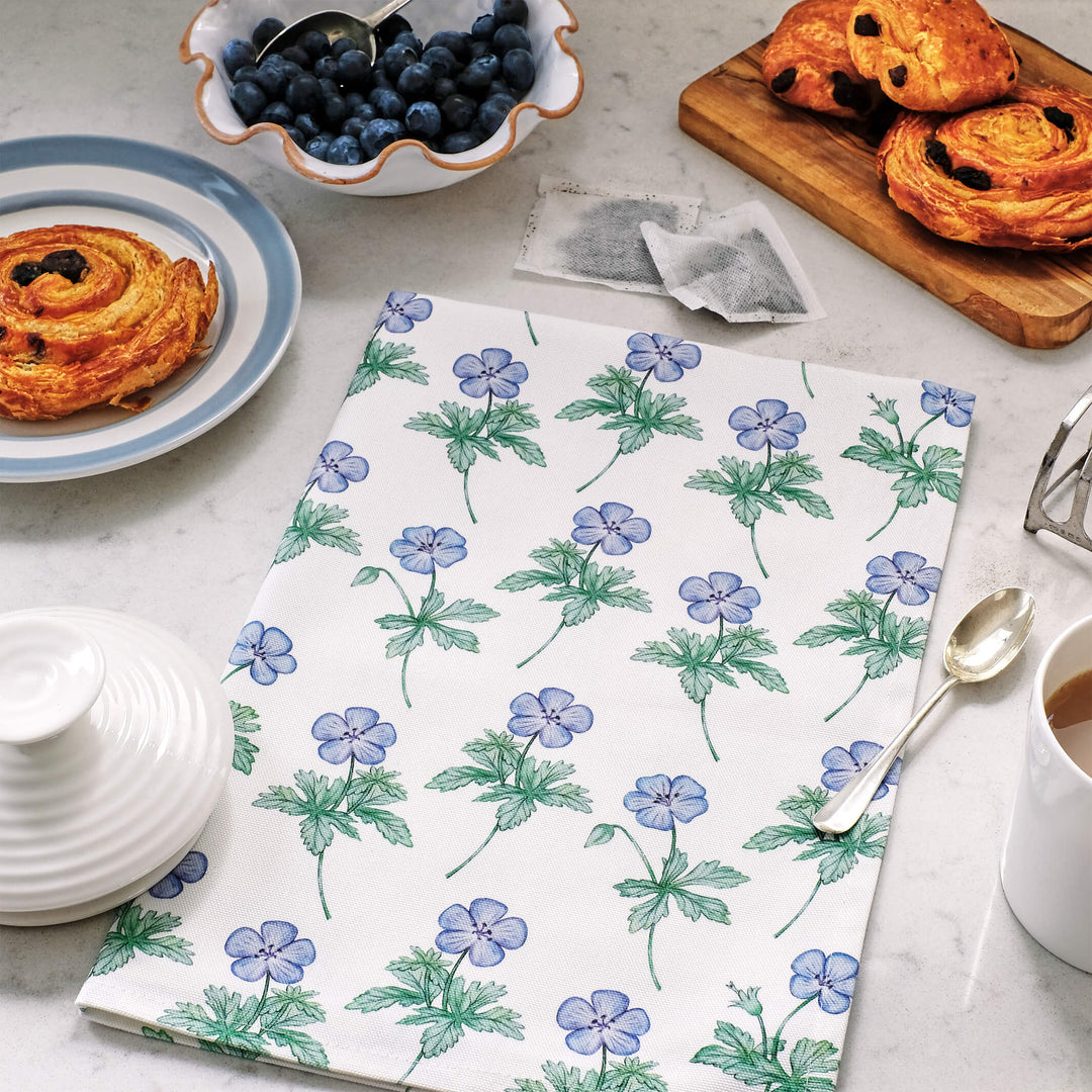 geranium floral tea towel