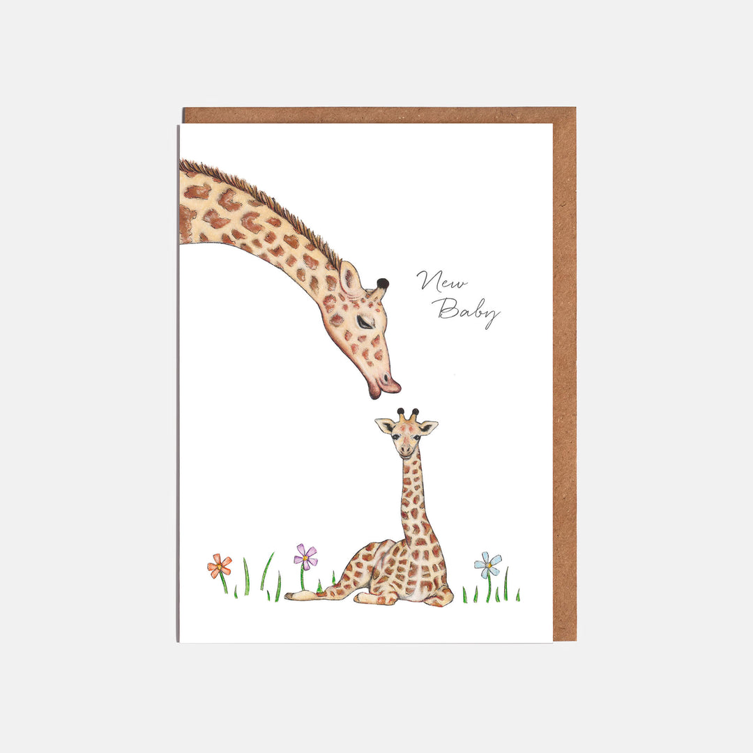 Giraffe new baby card with kraft envelope