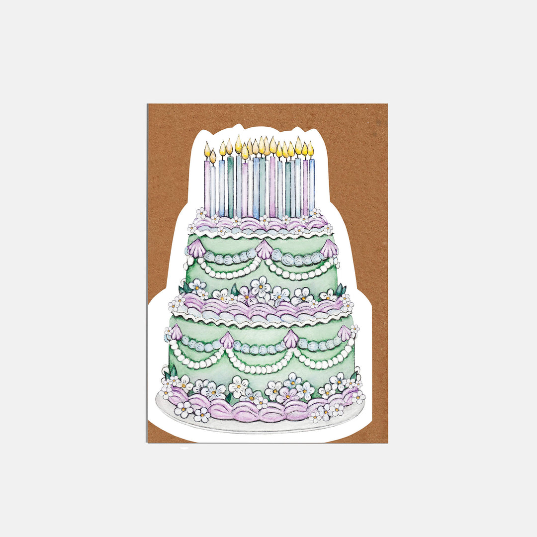 die cut green birthday card with kraft envelope