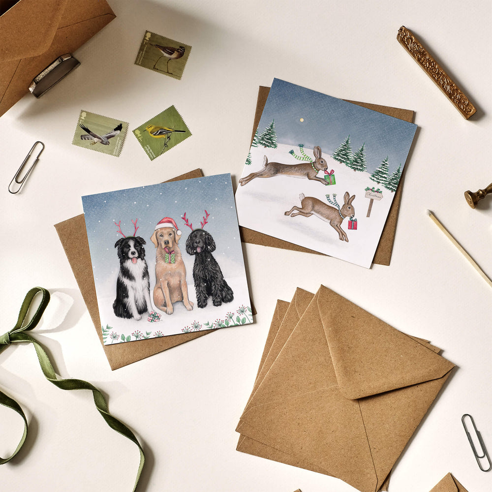 hare christmas cards with kraft envelope