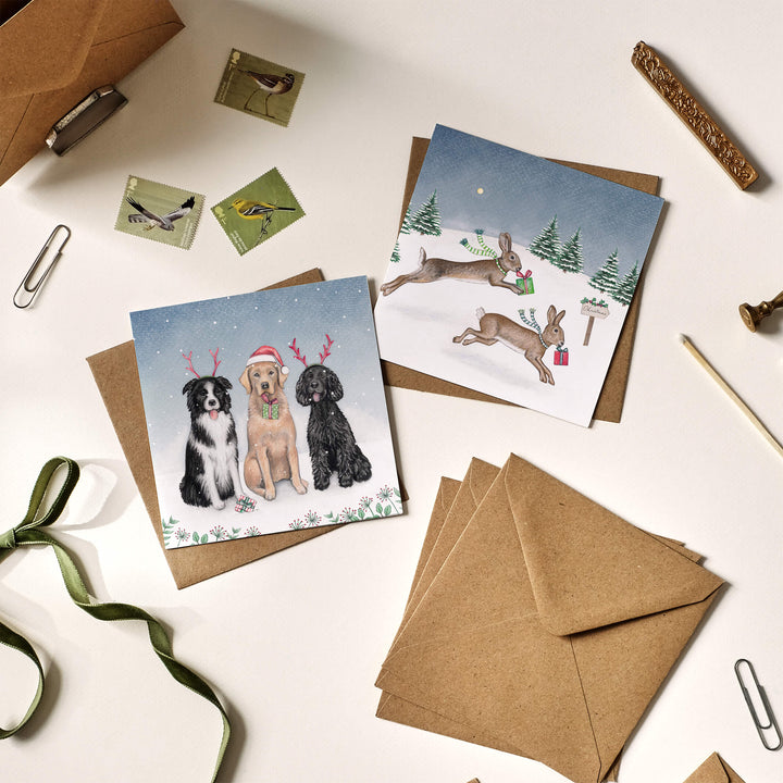hare christmas cards with kraft envelope