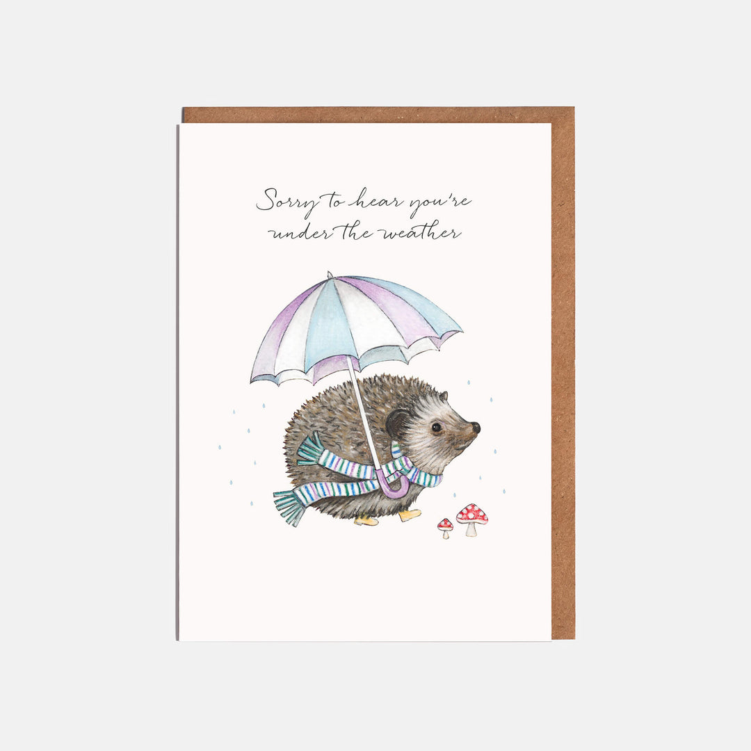 hedgehog get well soon card with kraft envelope