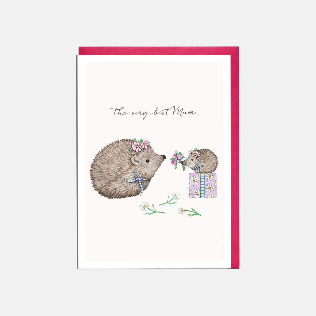 hedgehog mothers day card with pink envelope