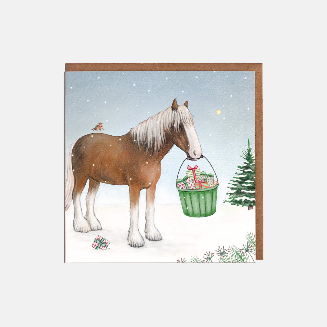 horse christmas card pack with kraft envelopes