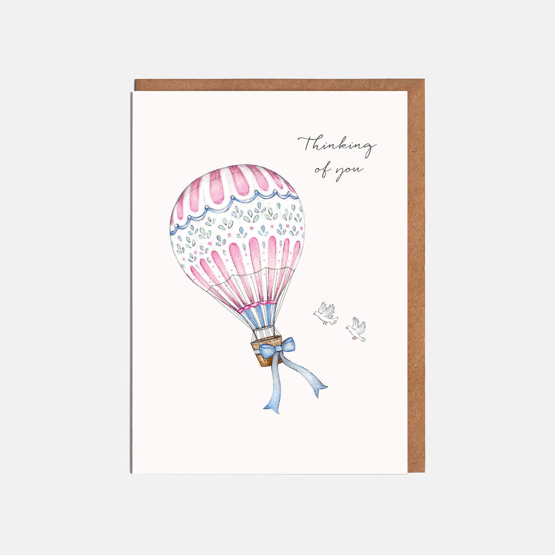 hot air balloon thinking of you card with kraft envelope