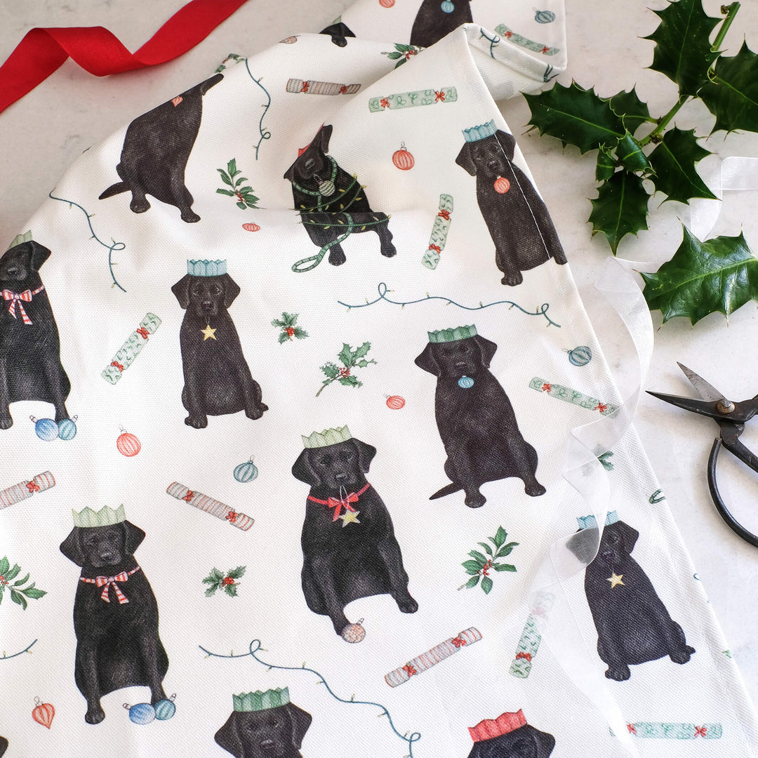 labrador christmas tea towel