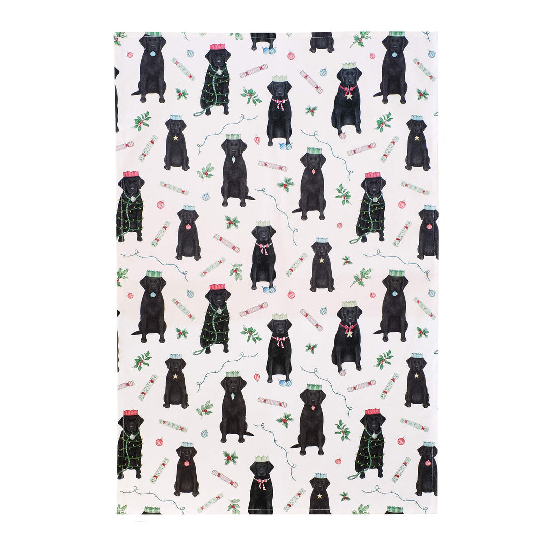 labrador christmas tea towel