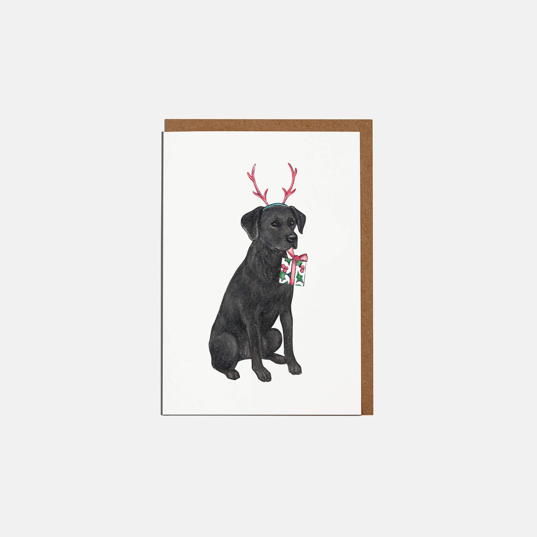 black labrador mini christmas card with kraft envelope