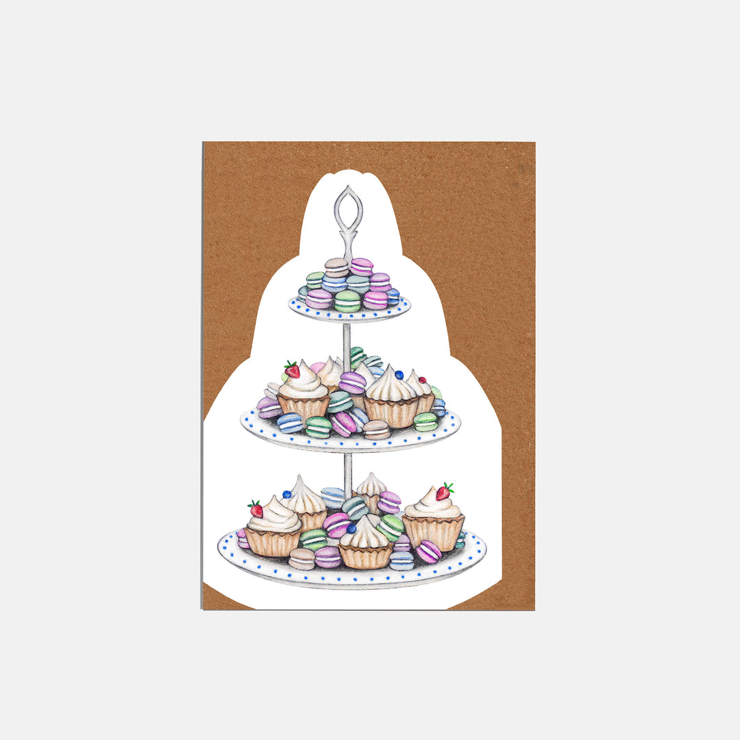 macaron afternoon tea die cut card with kraft envelope