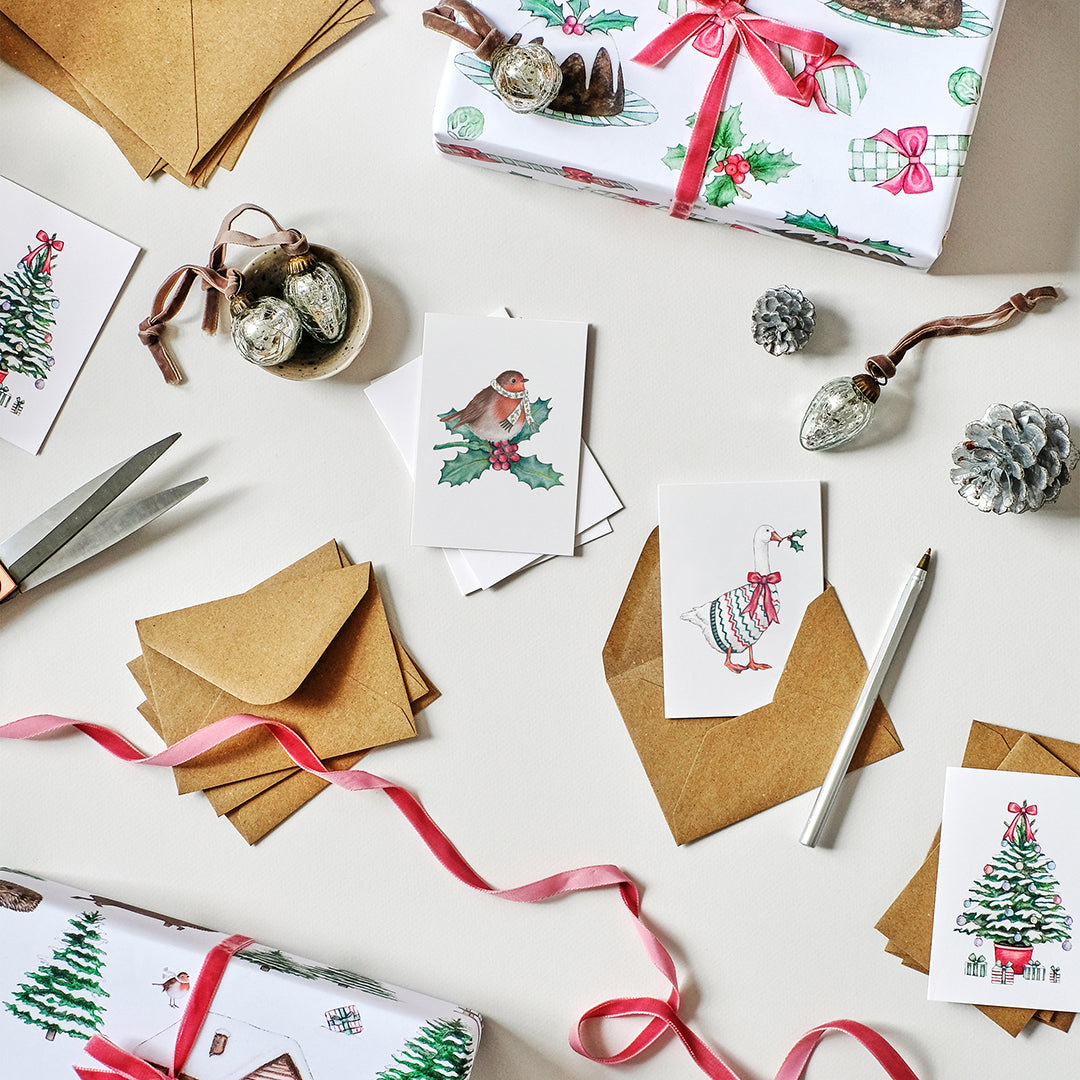 robin mini christmas card with kraft envelope