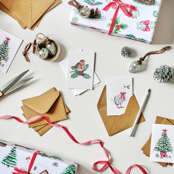 robin mini christmas card with kraft envelope