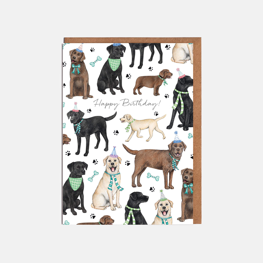 mixed labrador birthday card with kraft envelope