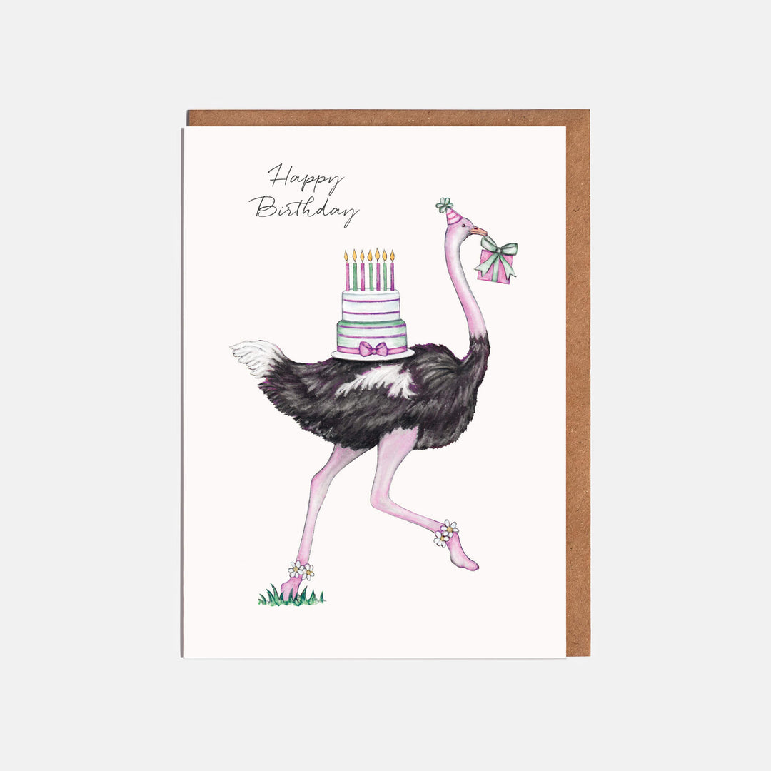 ostrich birthday card with kraft envelope
