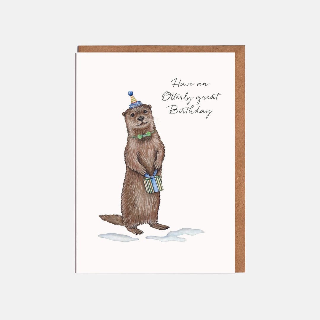 otter birthday card with kraft envelope