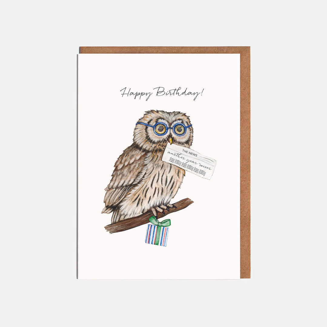 owl birthday card with kraft envelope