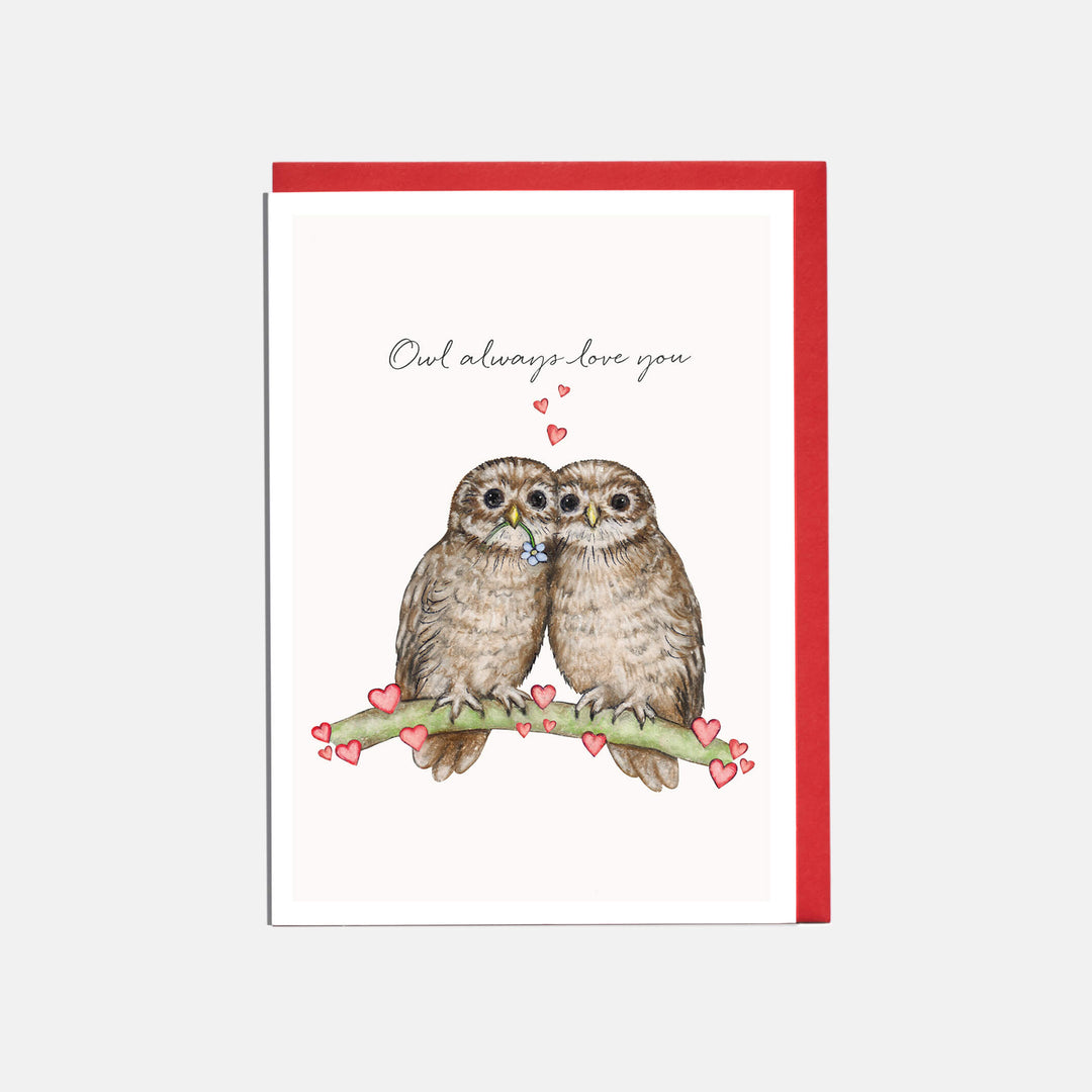 owl valentines day card with red envelope