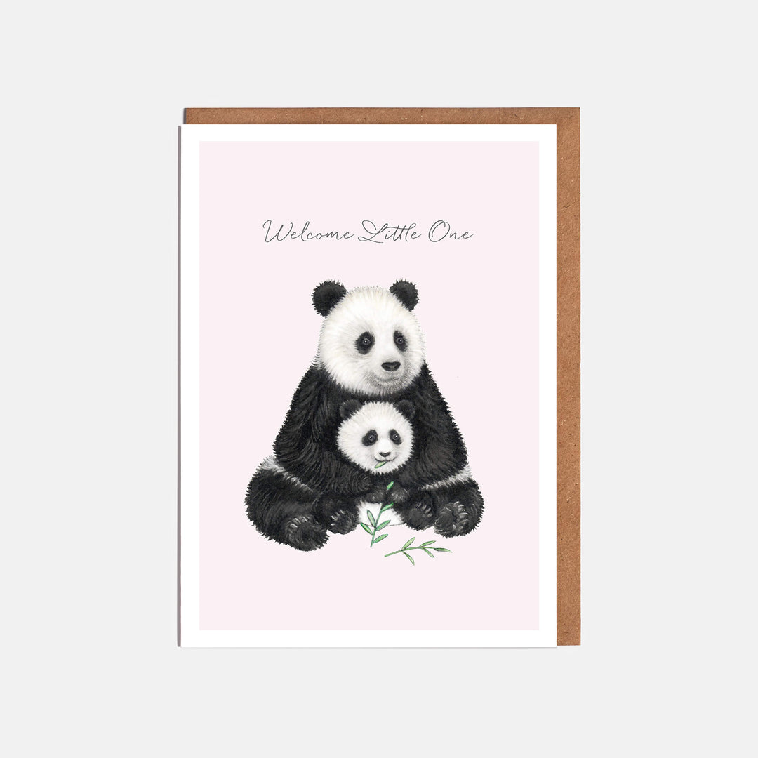 pandas new baby card with kraft envelope