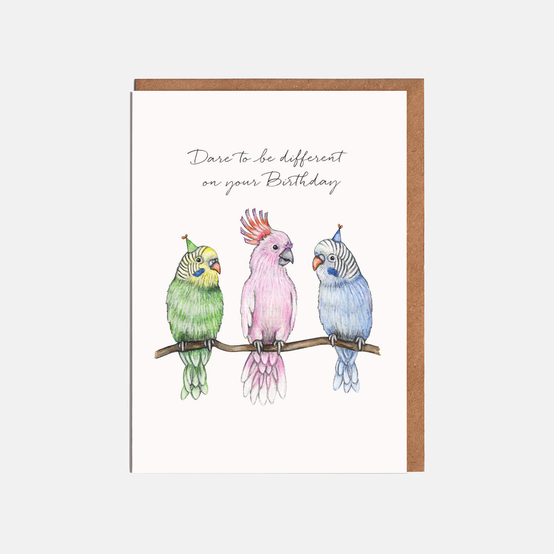 parakeet birthday card with kraft envelope