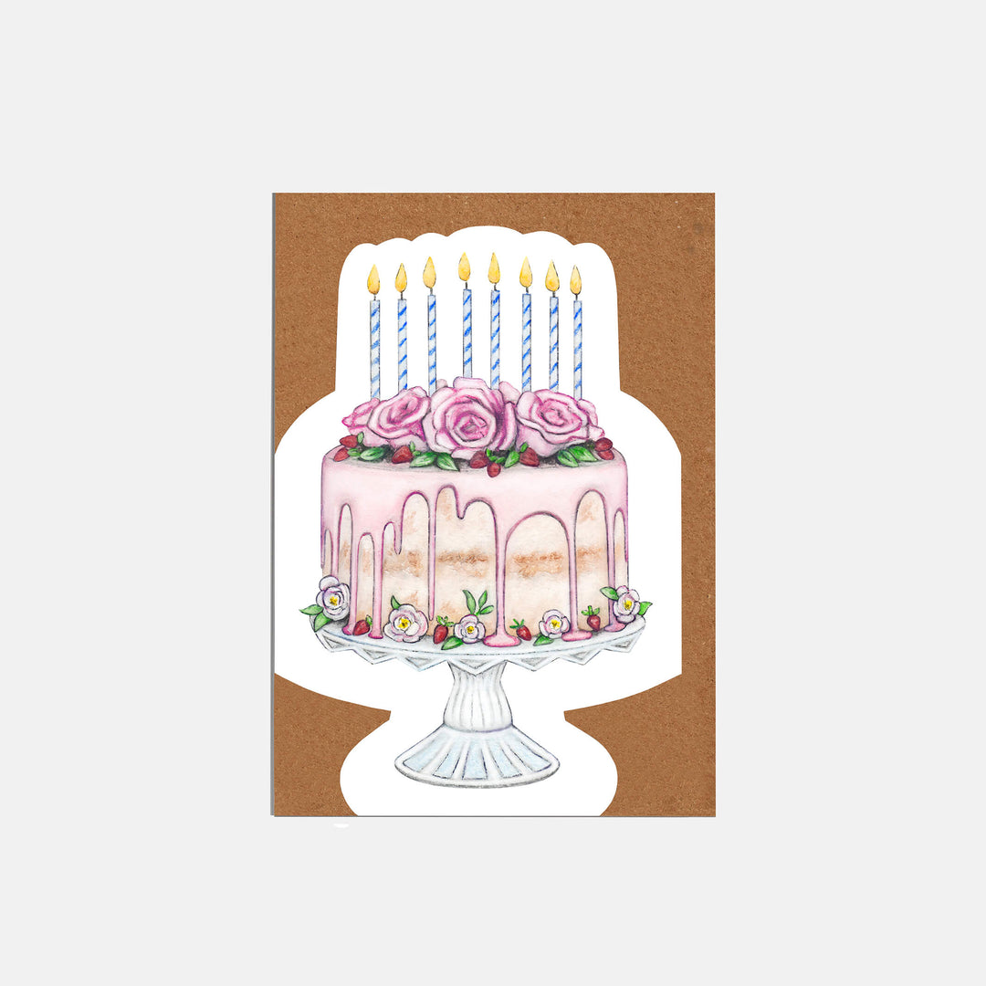 pink drip die cut cake card with kraft envelope