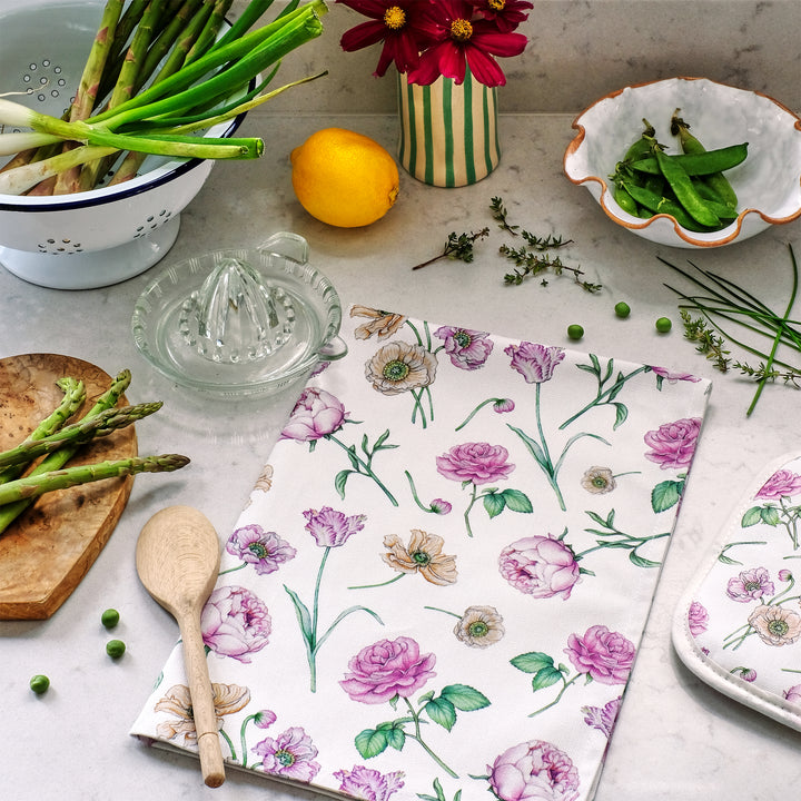 Pink Floral Tea Towel