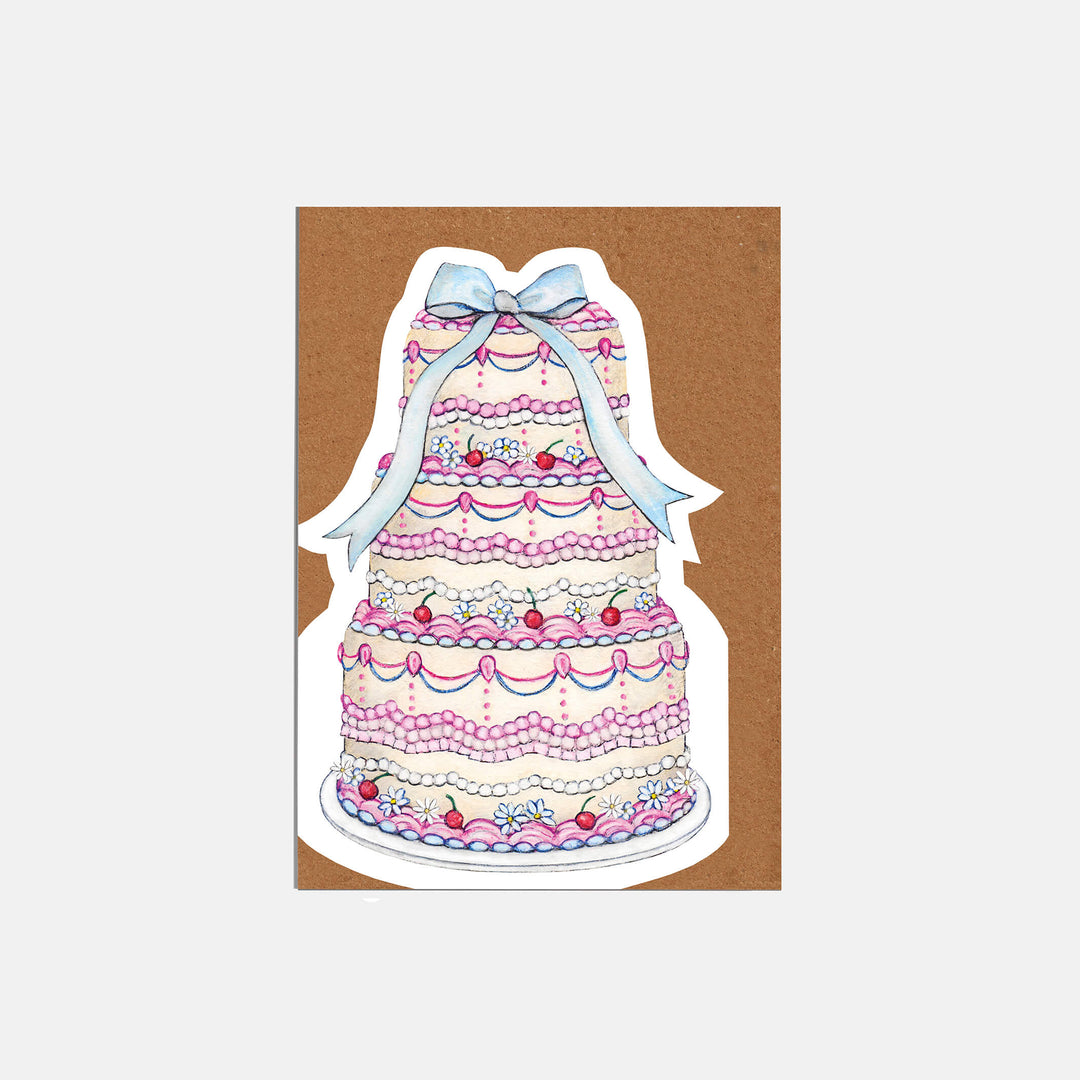 die cut  pink cake wedding celebration card with kraft envelope