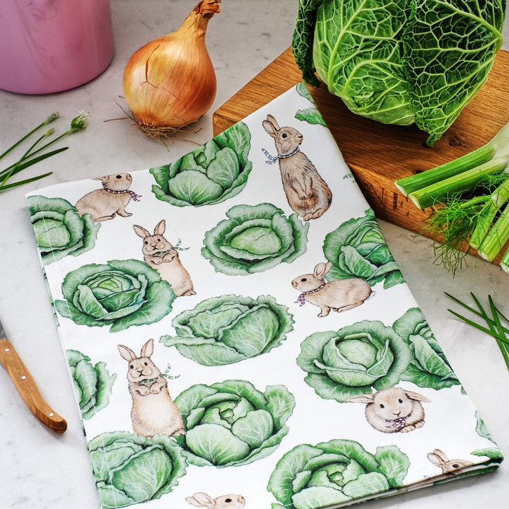 Rabbit & Cabbage Patch Tea Towel