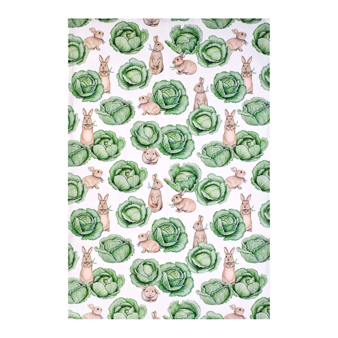 rabbit & cabbage cotton tea towel 