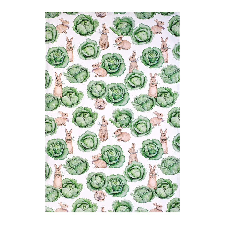 rabbit & cabbage cotton tea towel 