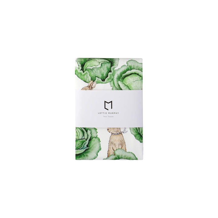 rabbit & cabbage cotton tea towel 