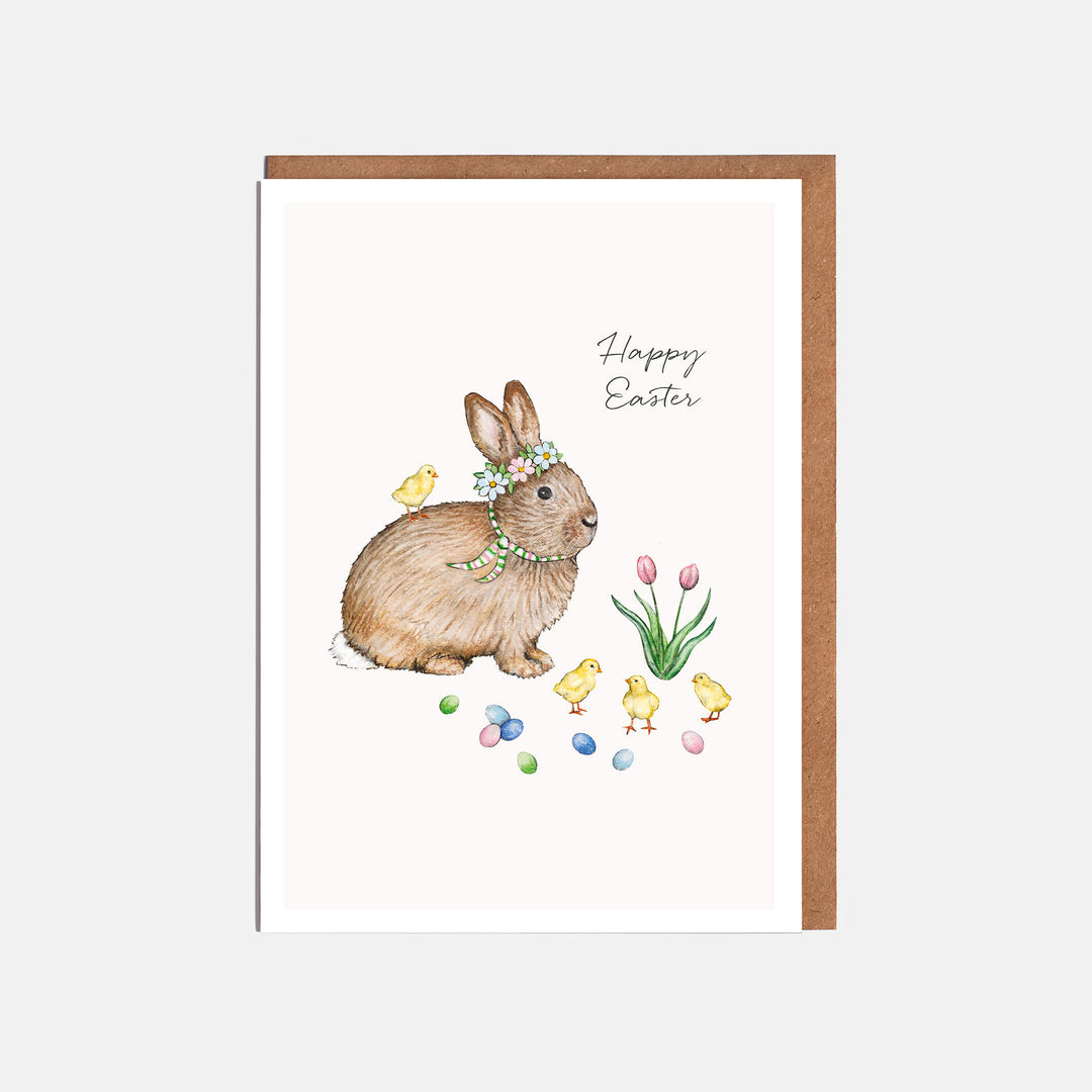 rabbit and chicks easter card with kraft envelope