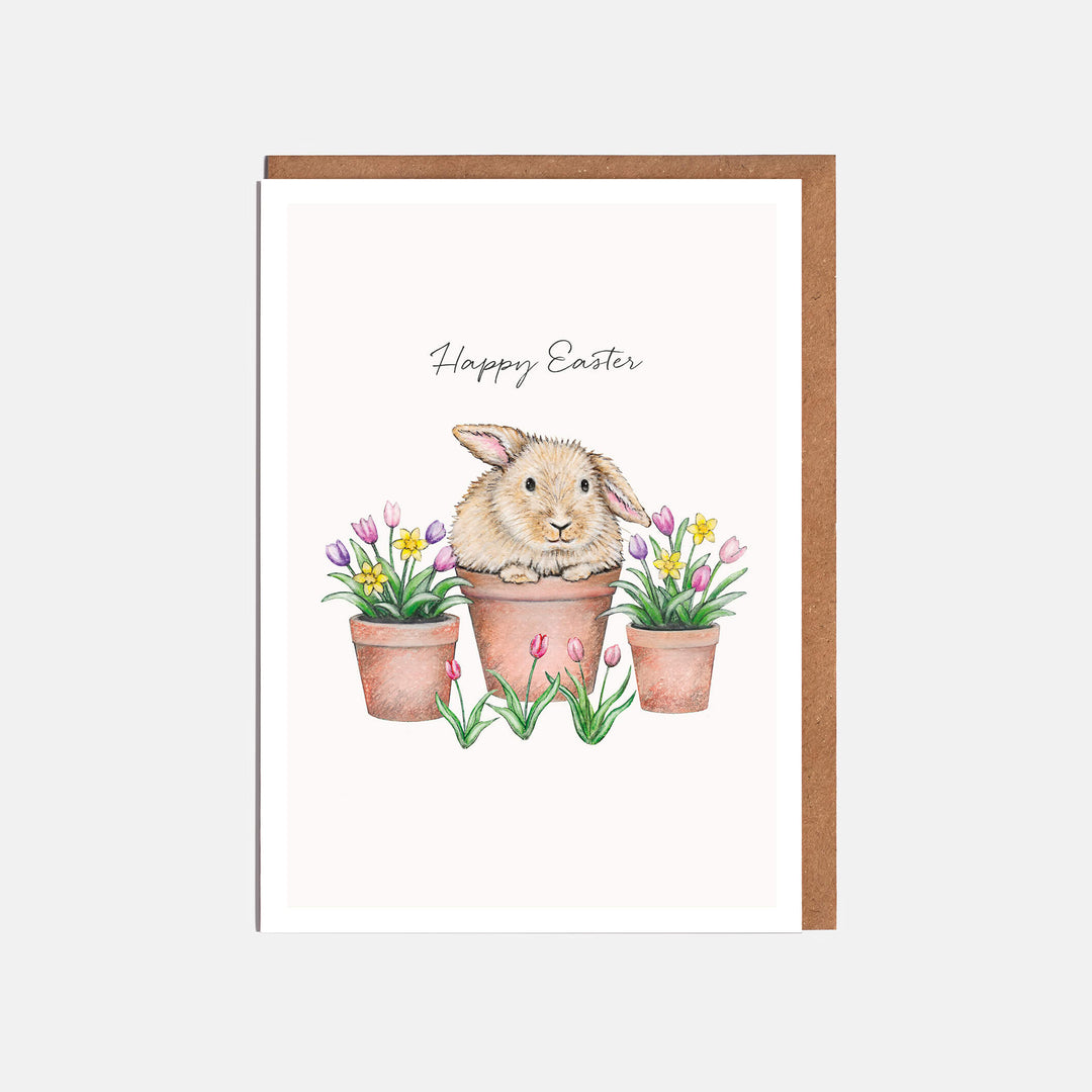 rabbit and tulips easter card with kraft envelope