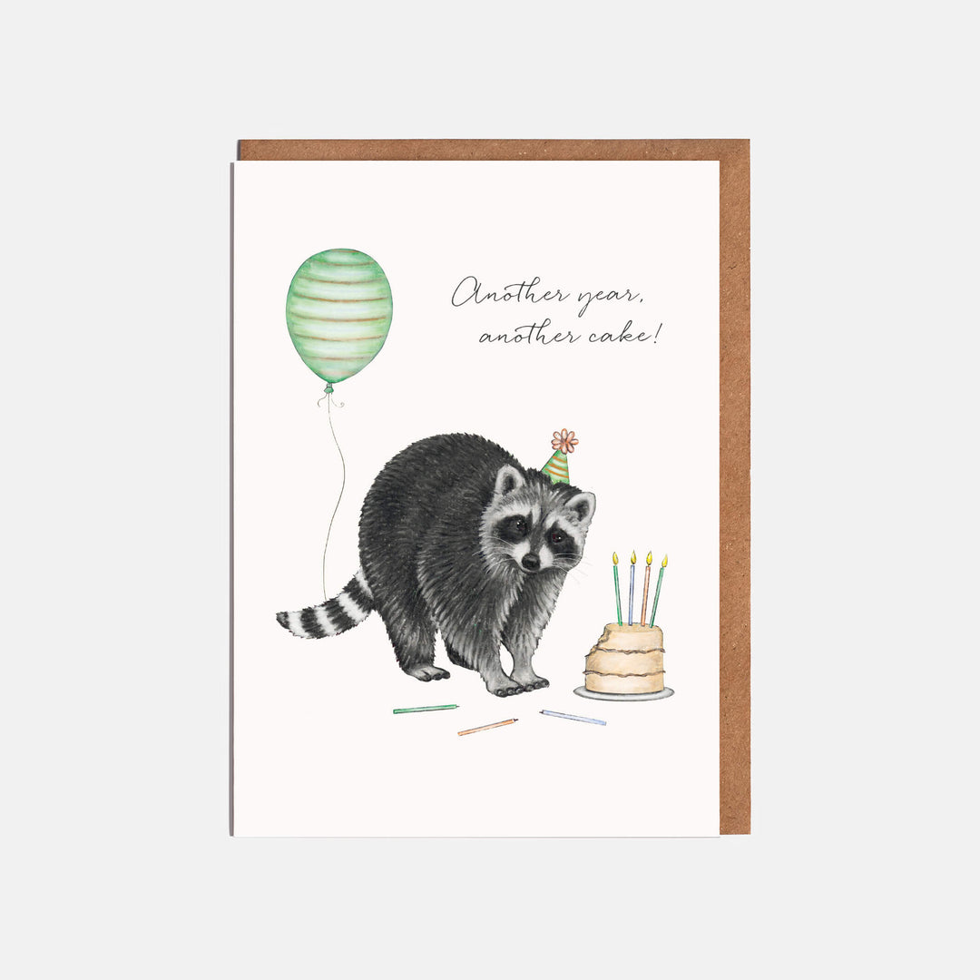 racoon birthday card with kraft envelope