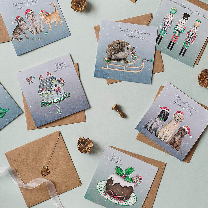 robin single christmas card with kraft envelope