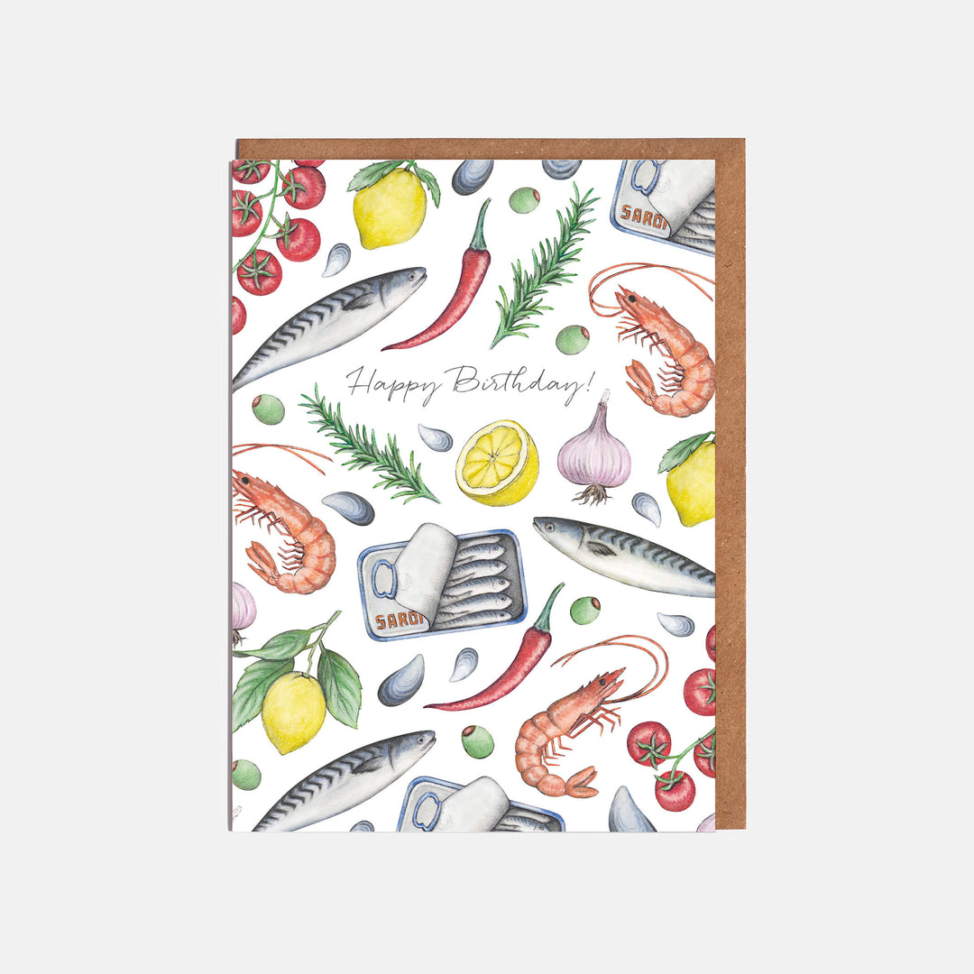 seafood birthday card with kraft envelope
