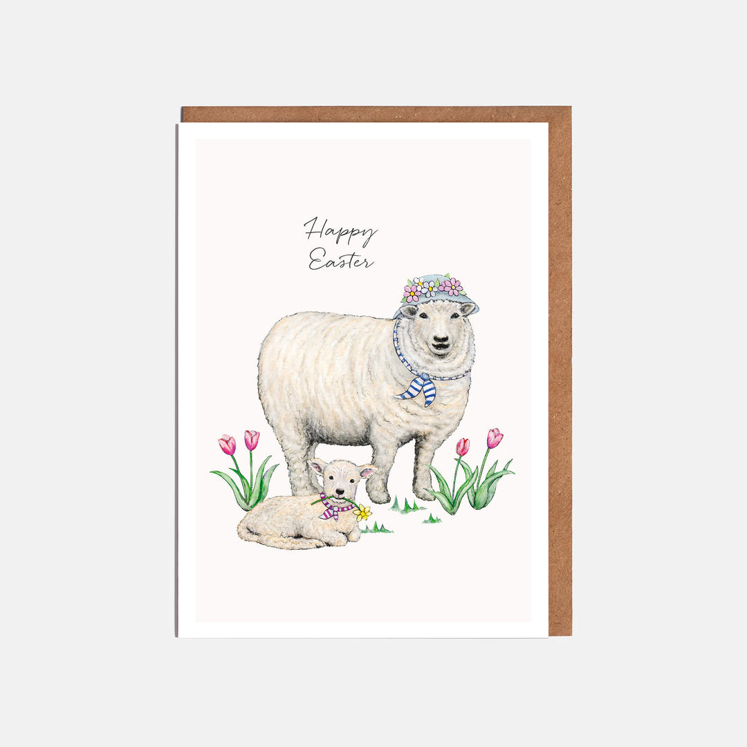 sheep and lamb easter card with kraft envelope